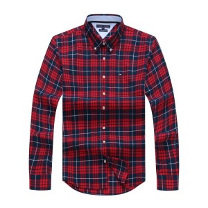 Red And Blue Long-Sleeved Check Tommy Hilfiger T-Shirt