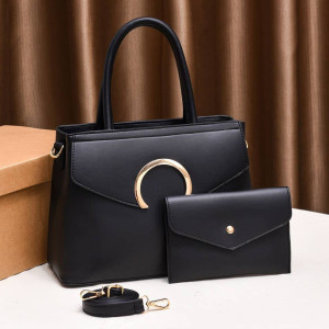Black 2-set Leather Office Handbag