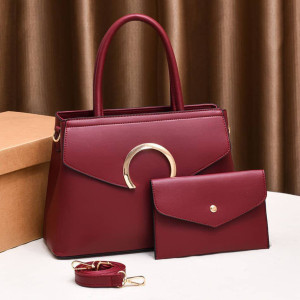 Wine 2-set Leather Office Handbag