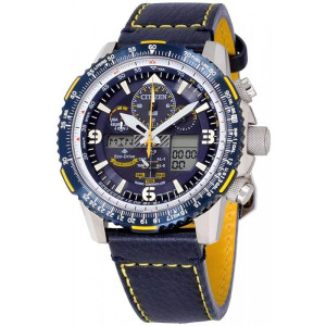 CITIZEN MEN’S PROMASTER SKYHAWK A-T ECO-DRIVE BLUE DIAL LEATHER WATCH(RADIO CONTROLLED BLUE ANGEL)