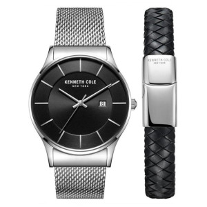 Kenneth Cole Gift Set Mesh Steel Strap Watch with Fashion Bracelet