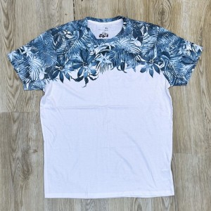 White & Blue Flowery Design T-shirt