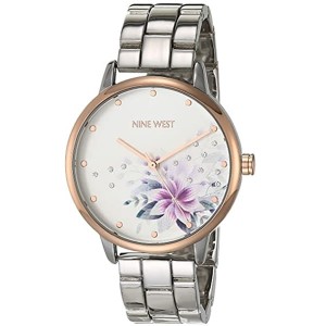 Nine West Women’s Crystal Accented Stainless Steel Bracelet Watch
