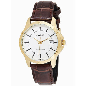 Casio Men’s Genuine Brown Leather Quartz Watch with Date