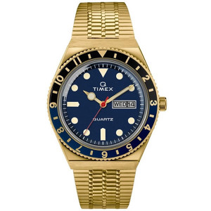 TIMEX Men’s Q Timex Blue Dial Gold Mesh Metal Watch
